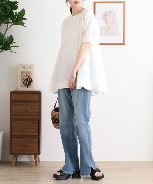 Anna Nicola(アンナニコラ)の「Anna Nicola 裾スカラップチュニック半袖トップス(Tシャツ/カットソー・レディース・ブラック/オフホワイト・38)」の14枚目の写真