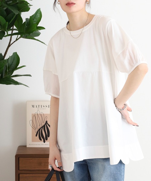 Anna Nicola(アンナニコラ)の「Anna Nicola 裾スカラップチュニック半袖トップス(Tシャツ/カットソー・レディース・ブラック/オフホワイト・38)」の13枚目の写真
