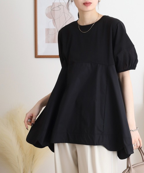 Anna Nicola(アンナニコラ)の「Anna Nicola 裾スカラップチュニック半袖トップス(Tシャツ/カットソー・レディース・ブラック/オフホワイト・38)」の15枚目の写真