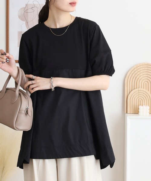 Anna Nicola(アンナニコラ)の「Anna Nicola 裾スカラップチュニック半袖トップス(Tシャツ/カットソー・レディース・ブラック/オフホワイト・38)」の16枚目の写真