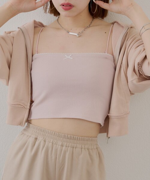 Chico（チコ）の「取り外しキャミストラップリブベアトップ（キャミソール・レディース・ブルー/ピンク/ホワイト/ネイビー・FREE）」の4枚目の写真