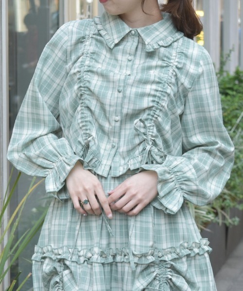 axes femme（アクシーズファム）の「ショート丈ドロストブラウス（シャツ/ブラウス・レディース・ブラック/ネイビー/ミント・FREE）」の4枚目の写真