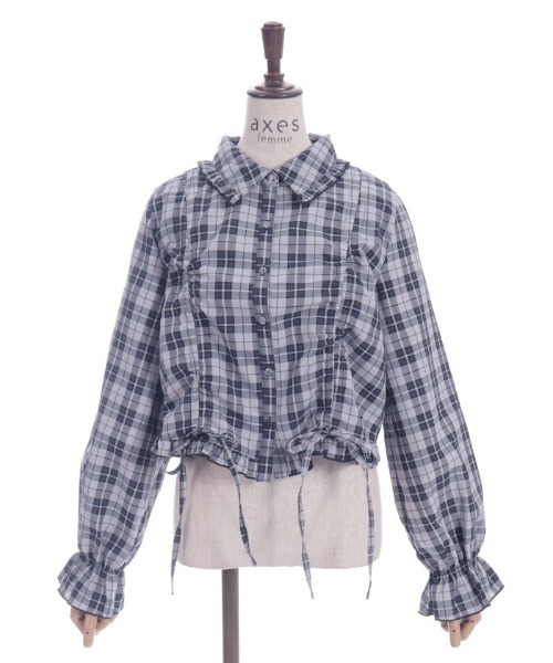 axes femme（アクシーズファム）の「ショート丈ドロストブラウス（シャツ/ブラウス・レディース・ブラック/ネイビー/ミント・FREE）」の14枚目の写真