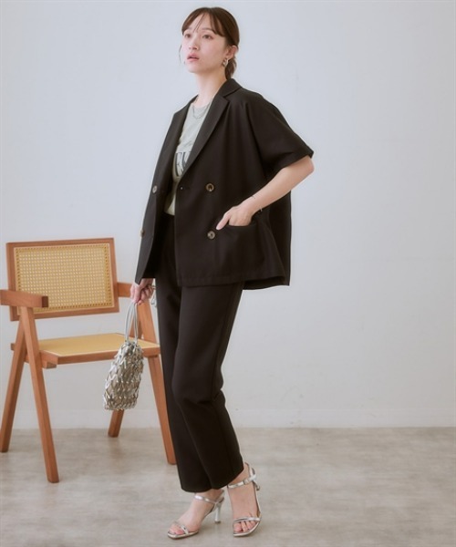 nissen(ニッセン)の「麻調合繊タックテーパードパンツ(セットアップ対応)(スラックス・レディース・ブラック/グレー・S/M/L/LL)」の4枚目の写真