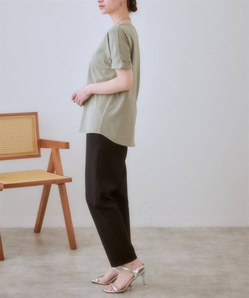 nissen(ニッセン)の「麻調合繊タックテーパードパンツ(セットアップ対応)(スラックス・レディース・ブラック/グレー・S/M/L/LL)」の9枚目の写真