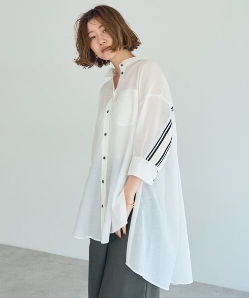 ブラウス シャツ リブMIXシアースリットオーバーシャツ レディース リブMIXシアースリットオーバーシャツ/YECCA VECCA（イェッカ