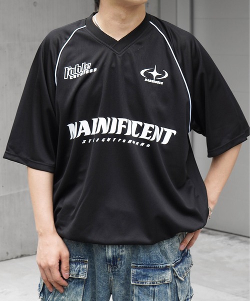 ILL'S(イルズ)の「Vネックゲームシャツ ユニフォームライク ドロスト 半袖Tシャツ メンズ レディース(Tシャツ/カットソー・メンズ・ブラック/ブラック系その他/ネイビー/ホワイト系その他/ネイビー系1/ホワイト・M/L)」の4枚目の写真