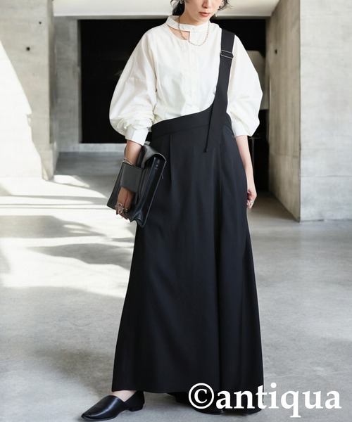 antiqua（アンティカ）の「アシメサロペットワンピース（サロペット/オーバーオール・レディース・ブラック・ONESIZE）」の10枚目の写真