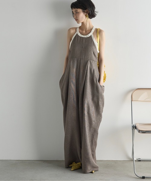 THE YOn（ザヨン）の「リネンライクバイカラーパイピングアメスリオールインワン（つなぎ/オールインワン・レディース・アッシュブラウン/ナチュラル・FREE）」の3枚目の写真