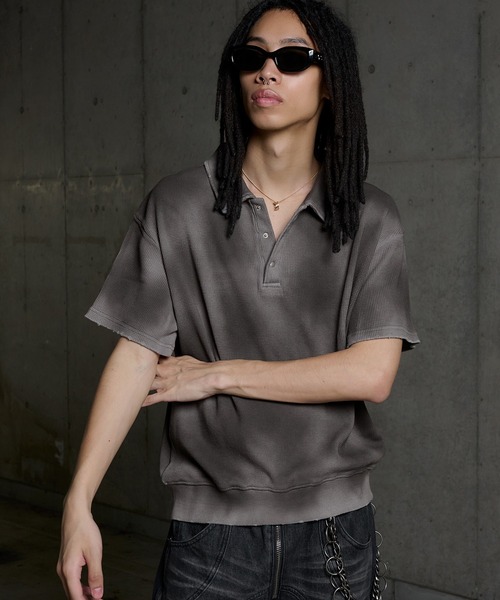 ANDER HUNK（アンダーハンク）の「Hard Spray Thermal Polo / ハードスプレーサーマルポロ（ポロシャツ・メンズ・グレー/レッド/杢グレー・MEDIUM/LARGE）」の16枚目の写真