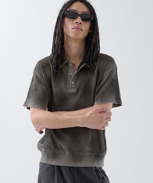 ANDER HUNK（アンダーハンク）の「Hard Spray Thermal Polo / ハードスプレーサーマルポロ（ポロシャツ・メンズ・グレー/レッド/杢グレー・MEDIUM/LARGE）」の8枚目の写真