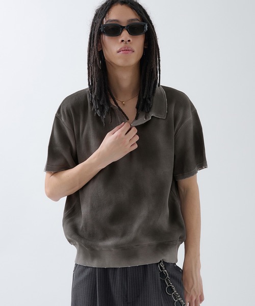 ANDER HUNK（アンダーハンク）の「Hard Spray Thermal Polo / ハードスプレーサーマルポロ（ポロシャツ・メンズ・グレー/レッド/杢グレー・MEDIUM/LARGE）」の10枚目の写真