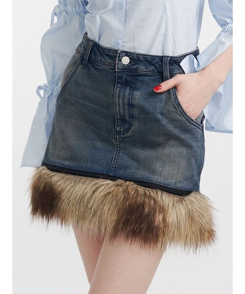 jouetie 新品未使用 タグ付 ミニスカート 今季新作 ウエストゴム 黒 デニムスカート ハイウエスト 台形 ミニ ハイライズ デニム ミニ丈