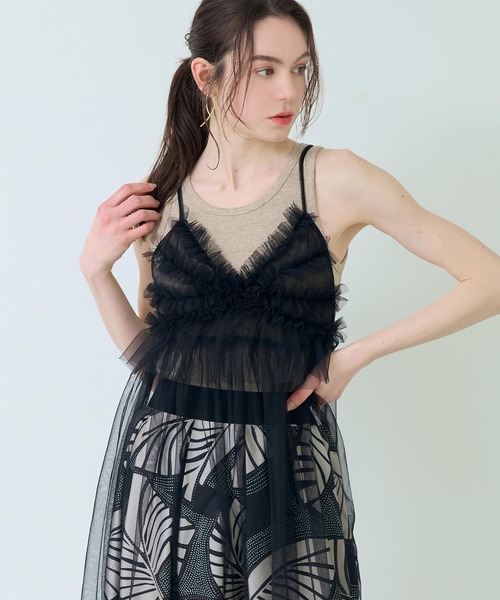 Settimissimo(セッティミッシモ)の「チュールフリルレイヤードキャミソールワンピース(ワンピース・レディース・アイボリー/ブラック・FREE)」の15枚目の写真