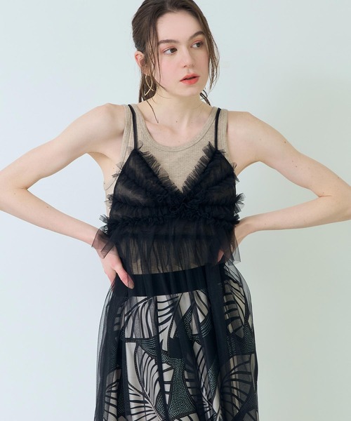Settimissimo(セッティミッシモ)の「チュールフリルレイヤードキャミソールワンピース(ワンピース・レディース・アイボリー/ブラック・FREE)」の16枚目の写真