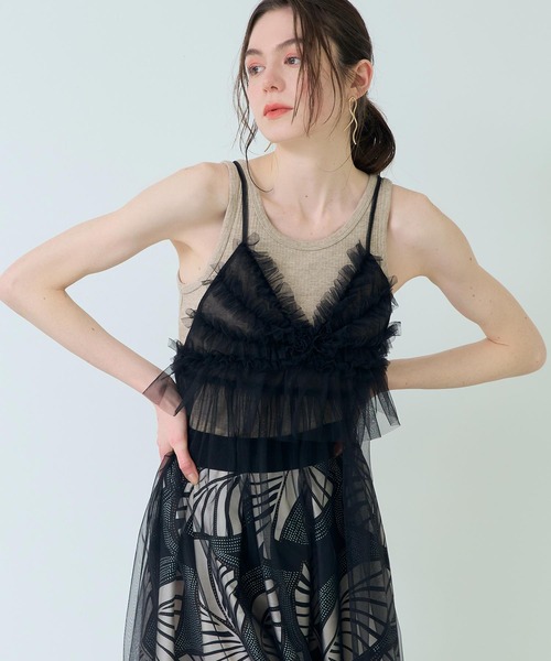 Settimissimo(セッティミッシモ)の「チュールフリルレイヤードキャミソールワンピース(ワンピース・レディース・アイボリー/ブラック・FREE)」の17枚目の写真