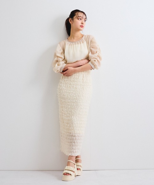 QUEENS COURT(クイーンズコート)の「シャーリングシフォンタイトスカート≪手洗い可能≫(スカート・レディース・オフホワイト/ブラック/パープル・M)」の15枚目の写真