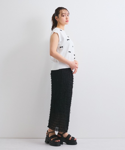 QUEENS COURT(クイーンズコート)の「シャーリングシフォンタイトスカート≪手洗い可能≫(スカート・レディース・オフホワイト/ブラック/パープル・M)」の22枚目の写真