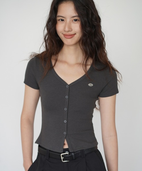 tシャツ フロントボタンリブトップス EM25s081「EIGHTHMONTH」 レディース フロントボタンリブトップス EM25s081【EIGHTHMONTH】（Tシャツ