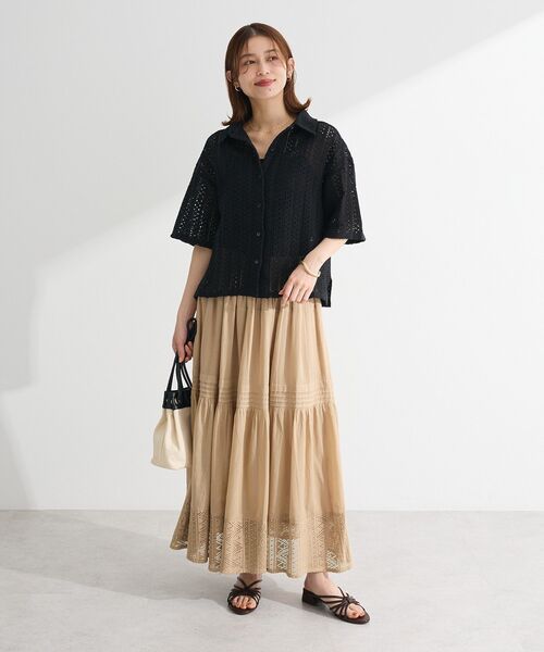 Green　Parks（グリーンパークス）の「インド綿 衿付きレースシャツ（シャツ/ブラウス・レディース・オリーブ/ブラック/ストライプ・FREE）」の4枚目の写真