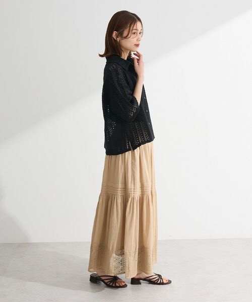 Green　Parks（グリーンパークス）の「インド綿 衿付きレースシャツ（シャツ/ブラウス・レディース・オリーブ/ブラック/ストライプ・FREE）」の5枚目の写真