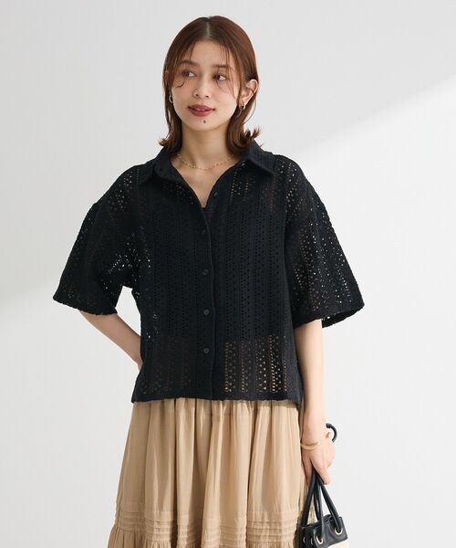 Green　Parks（グリーンパークス）の「インド綿 衿付きレースシャツ（シャツ/ブラウス・レディース・オリーブ/ブラック/ストライプ・FREE）」の7枚目の写真