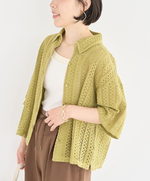 Green　Parks（グリーンパークス）の「インド綿 衿付きレースシャツ（シャツ/ブラウス・レディース・オリーブ/ブラック/ストライプ・FREE）」の3枚目の写真