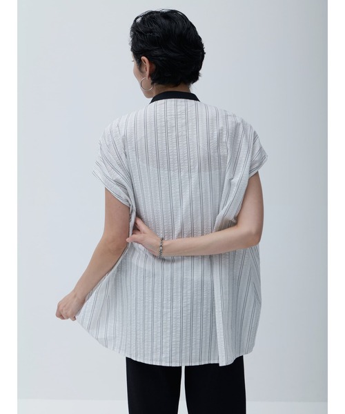 Brown&Street(ブラウンアンドストリート)の「サッカーストライプヨークシャツ(シャツ/ブラウス・レディース・ブラック/ホワイト・FREE)」の8枚目の写真