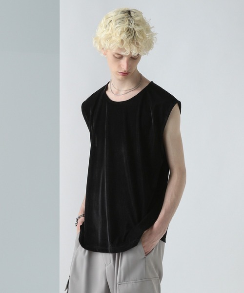 HARE（ハレ）の「ベロアプリーツノースリーブ(HARE)（Tシャツ/カットソー・メンズ・パープル/ブラック・FREE）」の2枚目の写真