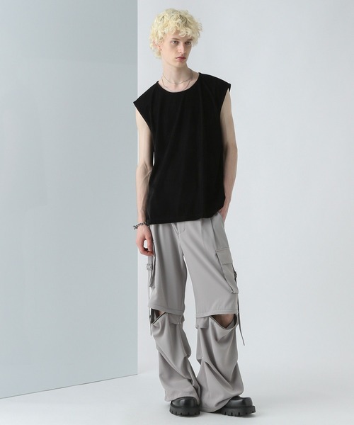 HARE（ハレ）の「ベロアプリーツノースリーブ(HARE)（Tシャツ/カットソー・メンズ・パープル/ブラック・FREE）」の3枚目の写真