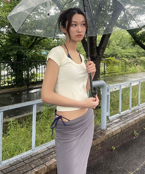 FOLLOWIN（フォロウィン）の「[FLW MADE]折り返しスウェットロングタイトスカート（スカート・レディース・ブラック/チャコール・FREE）」の7枚目の写真