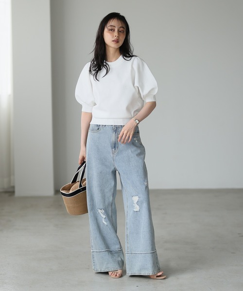 itto...（イット）の「【軽い着心地＆美シルエット】パフスリーブニットトップス（ニット/セーター・レディース・ブラック/アイボリー/オフホワイト/チャコール・M）」の6枚目の写真