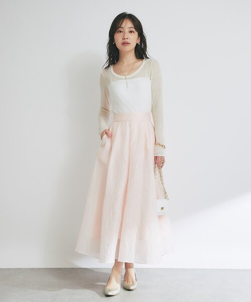 La boutique BonBon（ラブティックボンボン）の「【涼しくて美シルエット】シアージャガードスカート（スカート・レディース・ホワイト/ピンク・36/38）」の6枚目の写真