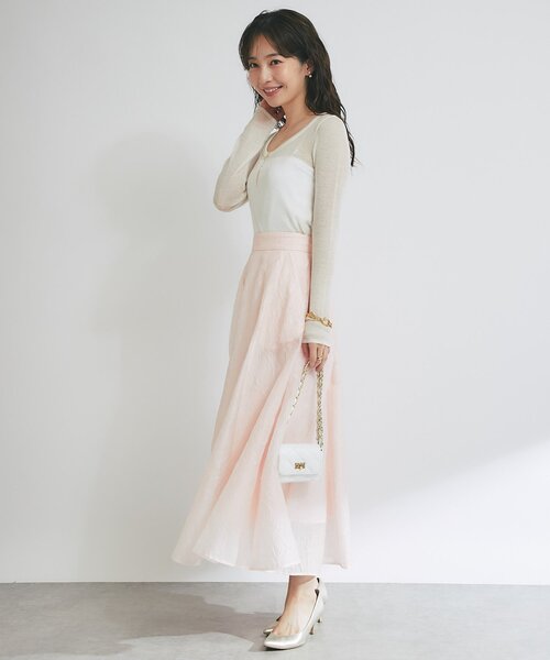 La boutique BonBon（ラブティックボンボン）の「【涼しくて美シルエット】シアージャガードスカート（スカート・レディース・ホワイト/ピンク・36/38）」の7枚目の写真