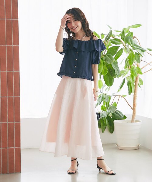 La boutique BonBon（ラブティックボンボン）の「【涼しくて美シルエット】シアージャガードスカート（スカート・レディース・ホワイト/ピンク・36/38）」の12枚目の写真