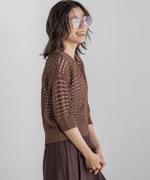 Droite lautreamont（ドロワットロートレアモン）の「襟付きメッシュニット≪手洗い可能≫（ニット/セーター・レディース・ネイビー/ブラウン/オフホワイト・M）」の22枚目の写真