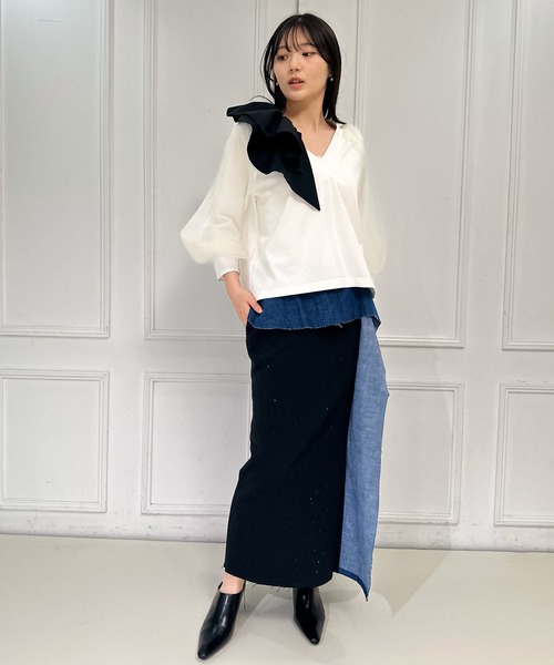 FLUMOR(フラマー)の「インポートジャージーデニムmixスカート(デニムスカート・レディース・トップグレー/ブラック・38)」の22枚目の写真