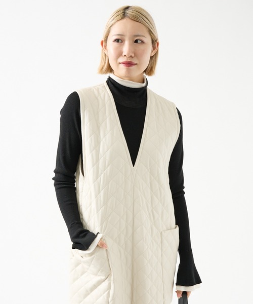 DESIGNWORKS(デザインワークス)の「フェイクレザーキルトジャンパースカート(ワンピース・レディース・サックスブルー/アイボリー・38)」の15枚目の写真