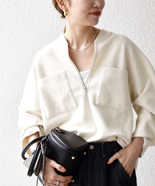 SHIPS any:〈洗濯機可能〉フリース ライク ハーフジップ ポケット プル