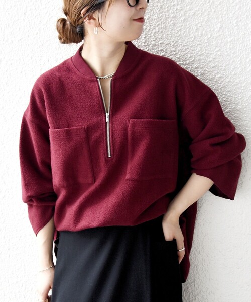 SHIPS any:〈洗濯機可能〉フリース ライク ハーフジップ ポケット プル