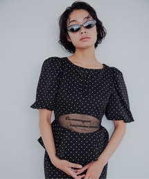 Sheer embroidered puff sleeve dress