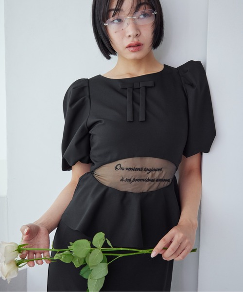 etre loin（エトルワン）の「Sheer embroidered puff sleeve dress（ドレス・レディース・グレー/ブラック/ドット・M）」の2枚目の写真