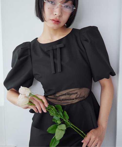 etre loin（エトルワン）の「Sheer embroidered puff sleeve dress（ドレス・レディース・グレー/ブラック/ドット・M）」の16枚目の写真