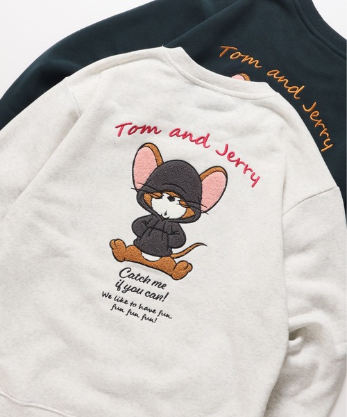 Tom&Jerry(トムアンドジェリー)の「【TOM & JERRY/トムとジェリー】裏起毛サガラ刺繍スウェット(スウェット・メンズ・スミクロ/オフホワイト/グリーン/オートミール・LARGE/MEDIUM)」の4枚目の写真