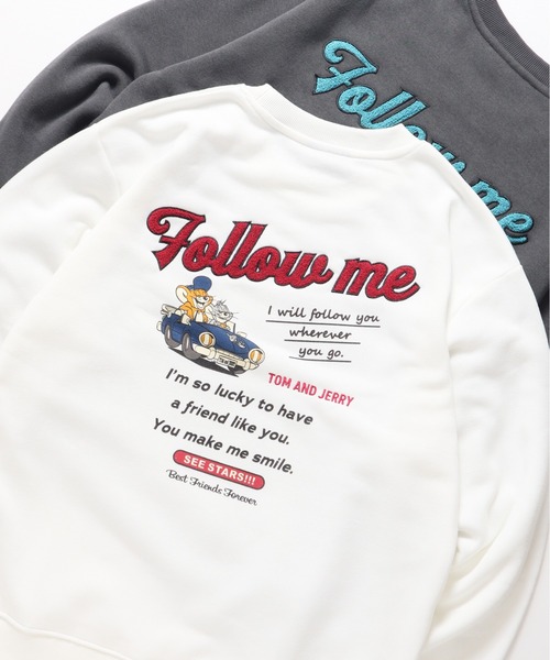 Tom&Jerry(トムアンドジェリー)の「【TOM & JERRY/トムとジェリー】裏起毛サガラ刺繍スウェット(スウェット・メンズ・スミクロ/オフホワイト/グリーン/オートミール・LARGE/MEDIUM)」の2枚目の写真