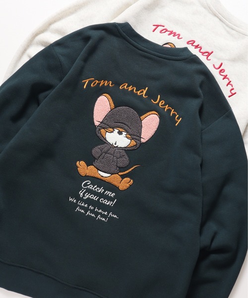 Tom&Jerry(トムアンドジェリー)の「【TOM & JERRY/トムとジェリー】裏起毛サガラ刺繍スウェット(スウェット・メンズ・スミクロ/オフホワイト/グリーン/オートミール・LARGE/MEDIUM)」の1枚目の写真