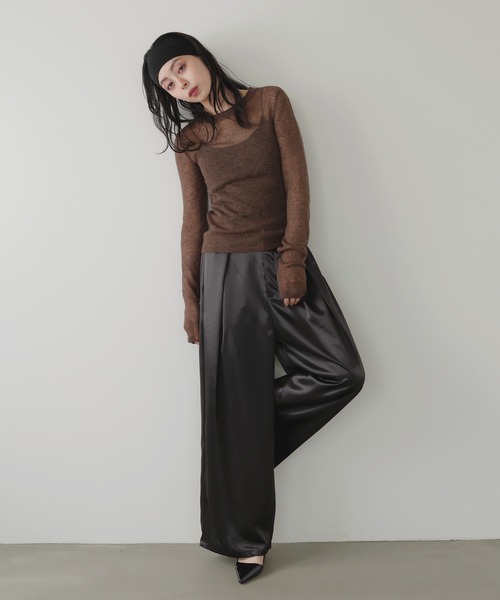 LIAN（リアン）の「サテンタックワイドパンツ（スラックス・レディース・グレイッシュベージュ/ブラック/アイボリー/ブラウン・FREE）」の21枚目の写真