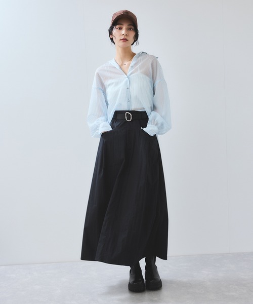VIS（ビス）の「ウエスト切替デザインフレアスカート（スカート・レディース・ブラック/オフホワイト・FREE）」の6枚目の写真