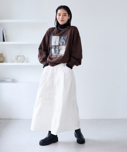 VIS（ビス）の「ウエスト切替デザインフレアスカート（スカート・レディース・ブラック/オフホワイト・FREE）」の9枚目の写真