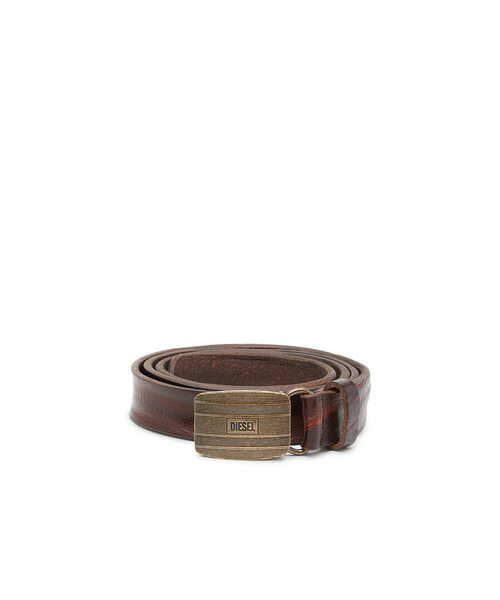 DIESEL(ディーゼル)の「メンズ レザーベルト DIESEL LOGO B-BISCOTTO STRIPED(ベルト・メンズ・ブラック/ダークブラウン・95/80/90/85/100)」の5枚目の写真